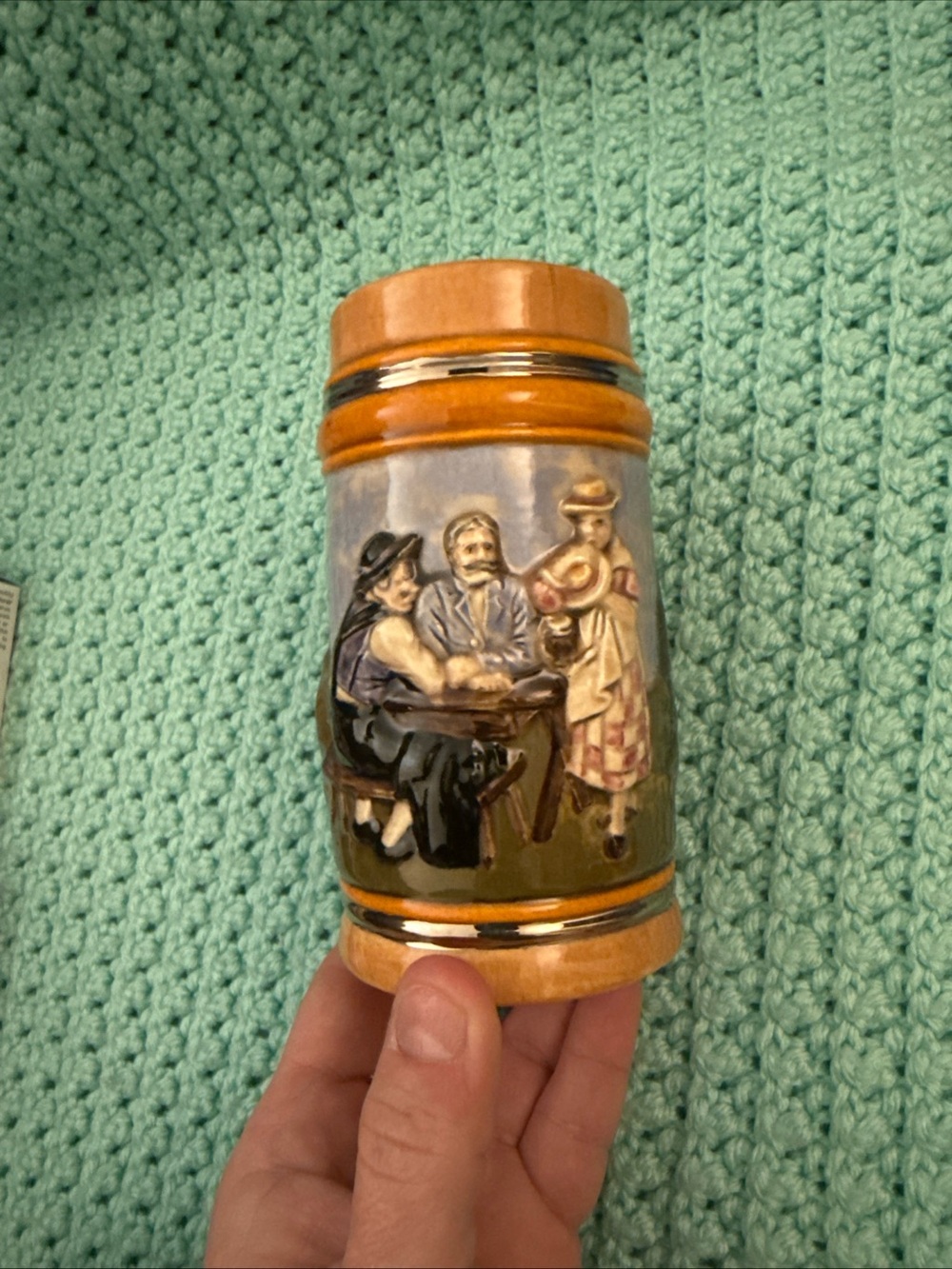 Hand-Painted Ceramic Stein in Orange and Multicolor